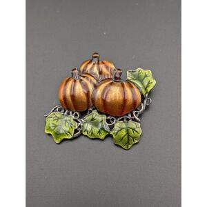 Vintage AJMC Pumpkin Brooch Pin Halloween Fall Harvest Enamel Figural Retro Cute